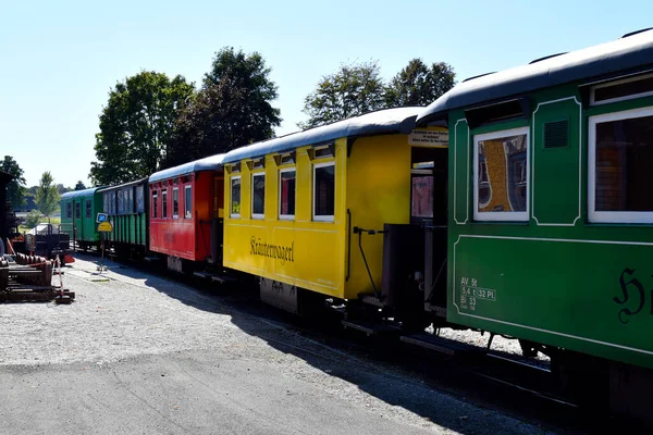 Stainz Austria Septiembre 2021 Vagones Coloridos Del Llamado Flascherlzug Tren —  Fotos de Stock