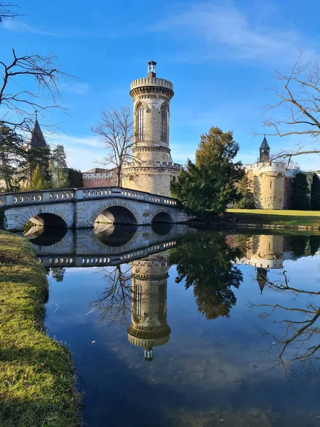 Laxenburg Austria January 2022 Franzensburg Castle Stone Bridge Public Castle — Stok fotoğraf