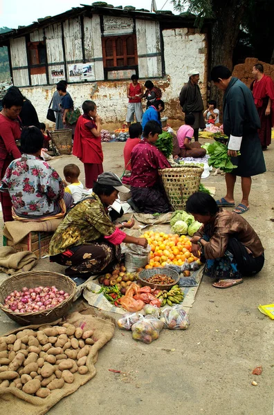 Wangdue Phodrang, Bhutan - September 24, 2007: Unknown people on weekly farmers market 