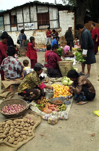 Wangdue Phodrang Bhutan Settembre 2007 Persone Sconosciute Sul Mercato Agricolo — Foto Stock