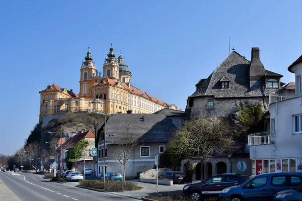 Melk Oostenrijk Maart 2022 Indrukwekkende Barokke Melkabdij Rots Unesco Werelderfgoed — Stockfoto