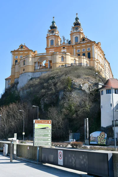 Melk Austria March 2022 Impressive Baroque Melk Abbey Rock Unesco — Stock Photo, Image