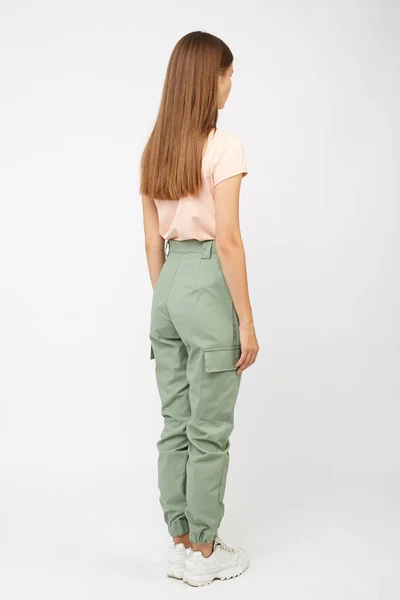 Girl Beige Cargo Pants Shirt — Stock Photo, Image