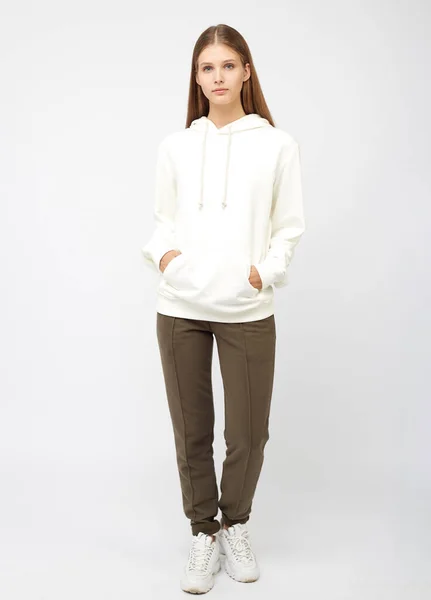 Girl Cargo Pants White Hoodie — Stock Photo, Image