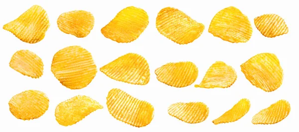 Ridged Chips Isolerad Vit Bakgrund Med Klippbana Samling — Stockfoto