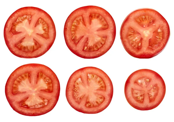 Tomatenscheiben Von Oben Isolieren Tomate Auf Weißem Hintergrund Mit Schnittpfad — Stockfoto