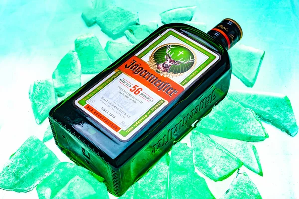 Ukraine Poltava July 2022 Bottle Jagermeister German Digestif Made Herbs — Stock Fotó