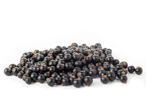 Isolierte Beeren Fünf Fallende Schwarze Johannisbeerfrüchte Isoliert Auf Weißem Hintergrund — Stockfoto