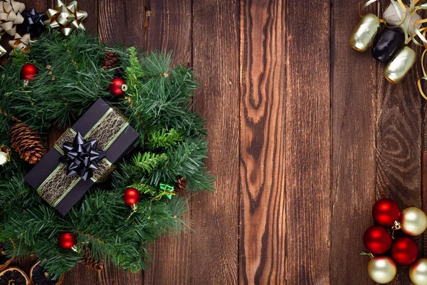 Grinalda Natal Fundo Madeira Faz Asneira Cartão Saudação — Fotografia de Stock