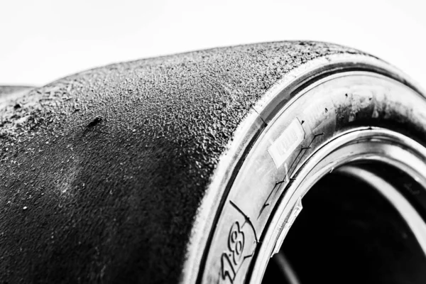 Close-up photo of a racing tire.