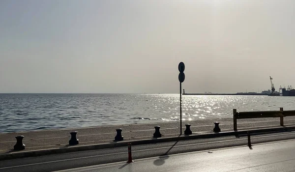 Thessaloniki Empty Road Sea — Stock Photo, Image