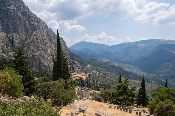 Zataženo Krajina Řeckých Horách Archeologické Naleziště Delphi — Stock fotografie