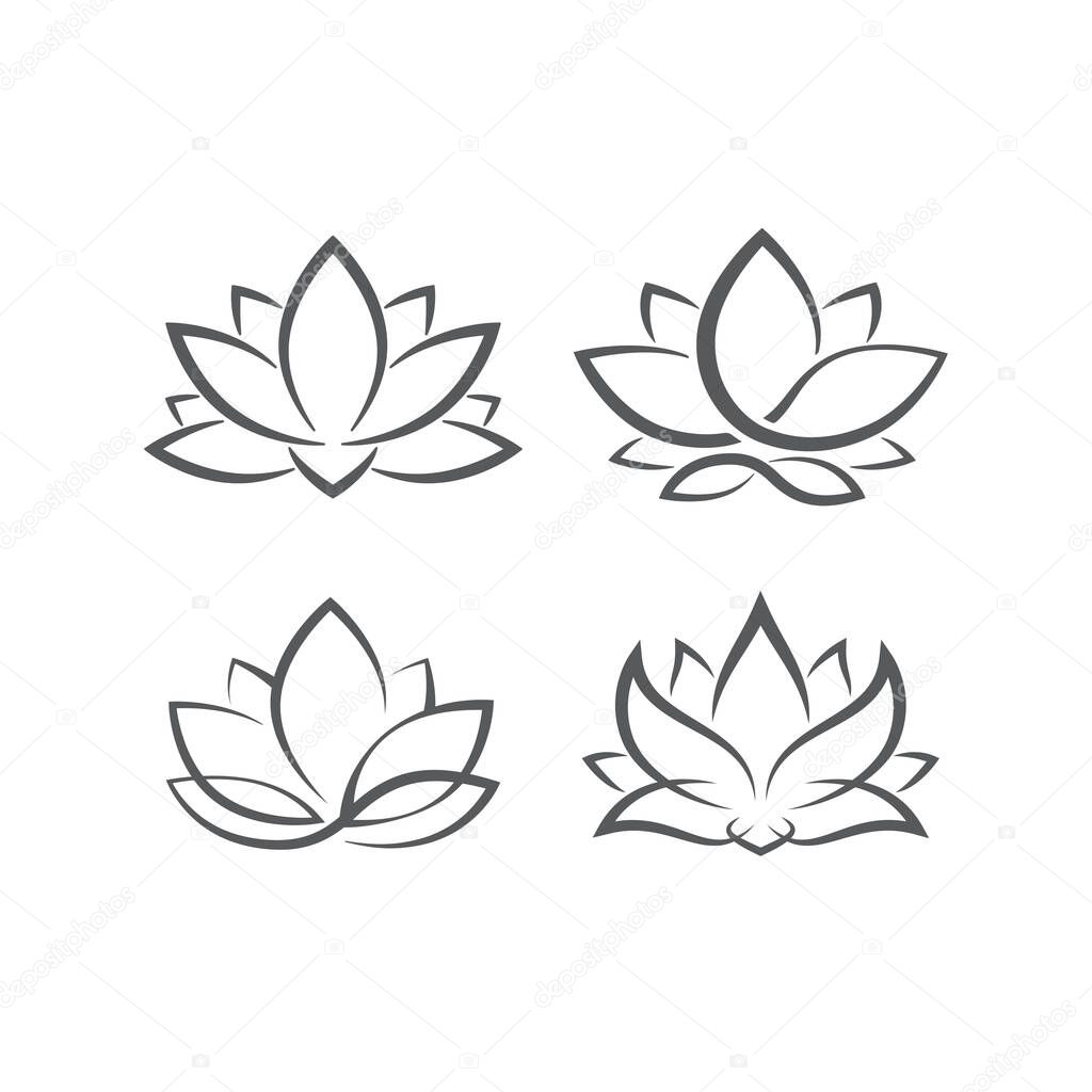 Linear lotus logo templates. Vector floral linear lotus logo. Design lotus flower outline. Vector illustration. Lotus icon.