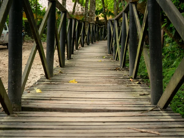 哥伦比亚Tayrona公园的空荡荡的伍登行人桥 — 图库照片