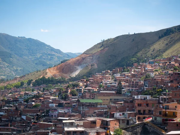 View Medellin City Cable Car Houses Poverty Seen Another Point — Foto Stock