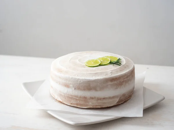 Bolo Camada Limão Com Creme Limão Creme Queijo Buttercream — Fotografia de Stock