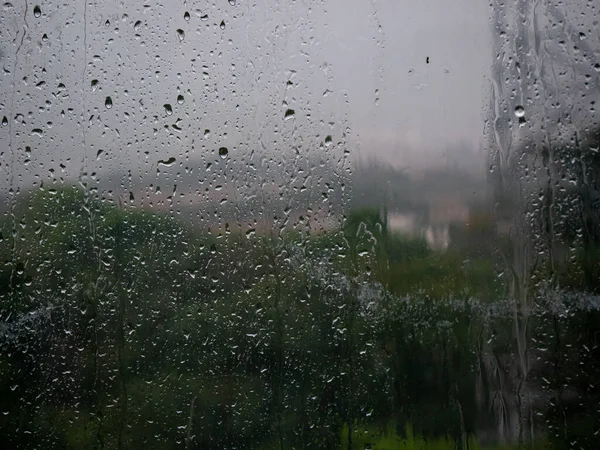 Landscape Blurred Rain Window — Stock Photo, Image