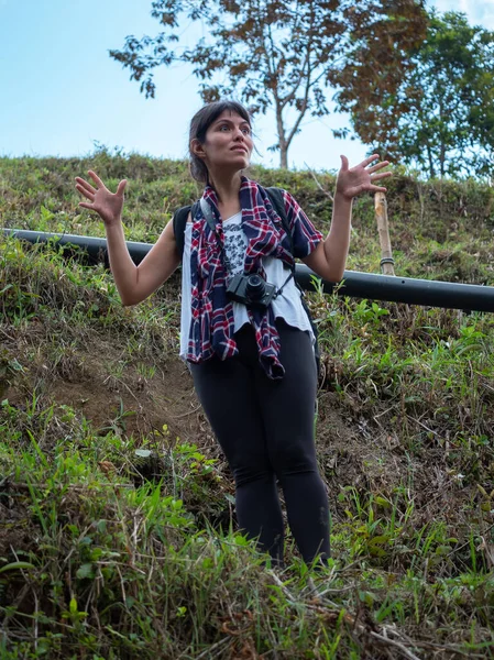 Angry and Stressed Peruvian Woman in the Middle of Nature