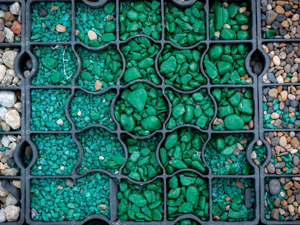 Small Green Painted Stones Metal Square Yard — Stock Photo, Image