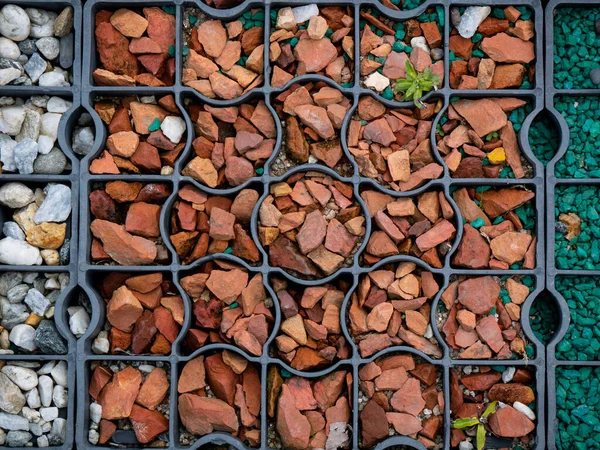 Pieces Brick Shades Orange Metal Square Yard — Stock Photo, Image