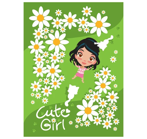 Linda chica en el jardín — Vector de stock