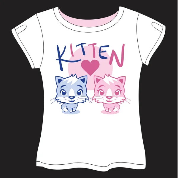 Gatitos divertidos con corazón camiseta — Vector de stock