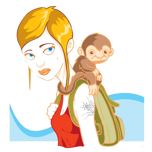 Traveler Girl with monkey — Stock Vector