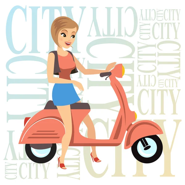 Bautiful Woman with Vespa — Stock Vector