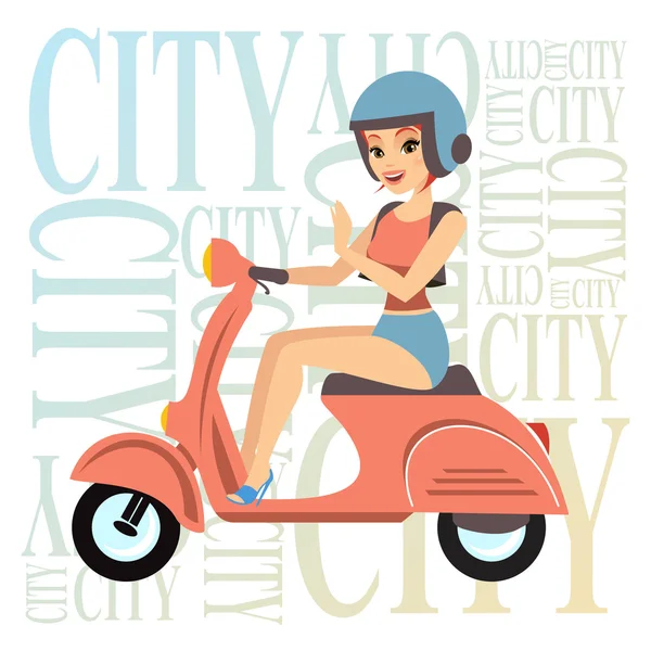 Bautiful Woman with Vespa — Vector de stoc