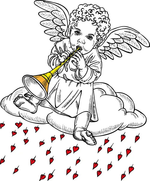 Cupid playing a pipe — Stock Vector