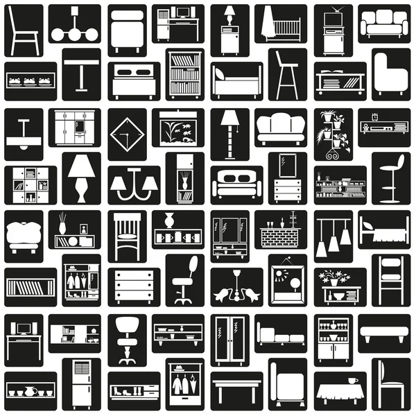 Iconos de muebles Negro — Vector de stock