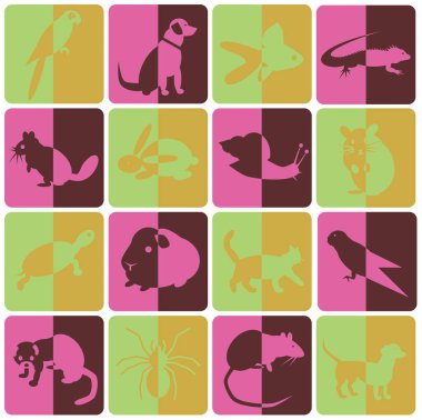 Renkli evcil hayvan ikonları. Gölgeli hayvan sembolleri