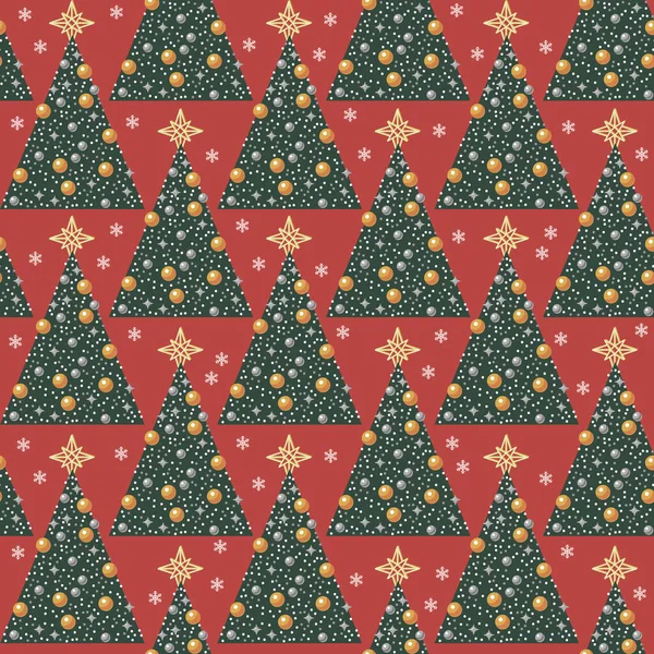 Красный Бесшовный Рождественский Фон Деревьями Снежинками — стоковый вектор