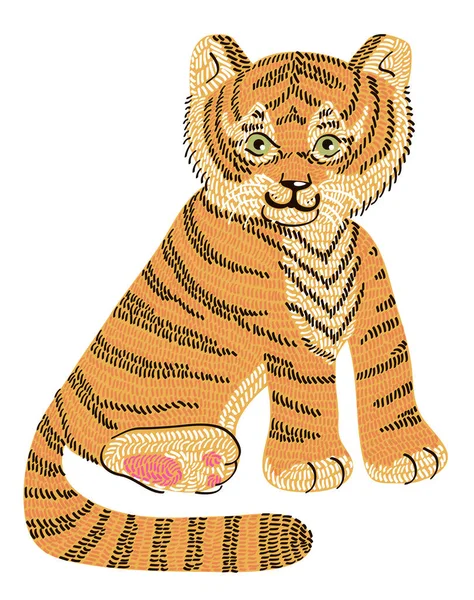 Ilustración Tigre Dibujo Trazos Ilustración Sobre Fondo Blanco — Archivo Imágenes Vectoriales