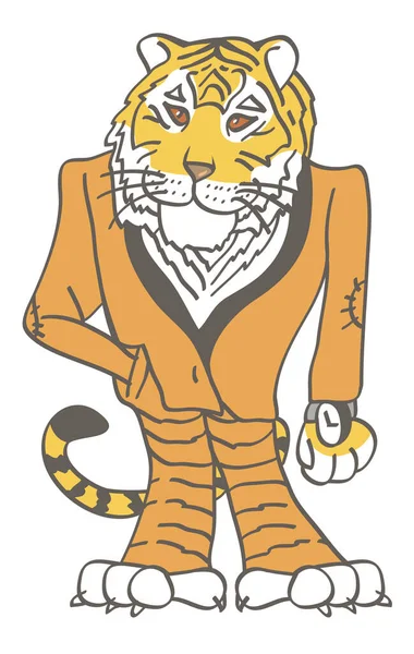 Illustration White Background Tiger Business Orange Striped Suit — ストックベクタ