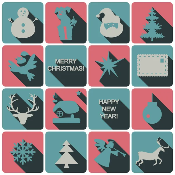 圣诞节和带有阴影色彩的新年图标 — 图库矢量图片