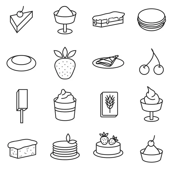 Bonbons Desserts Icônes Mis Ligne Noire Sur Fond Blanc — Image vectorielle