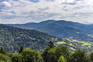 Uzhotsky 'den gelen Karpatlar' ın güzel panoramik manzarası Ukrayna Karpatları Dağları 'ndaki yüksek dağları geçer.