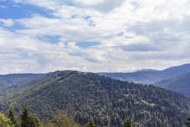 Uzhotsky 'den gelen Karpatlar' ın güzel panoramik manzarası Ukrayna Karpatları Dağları 'ndaki yüksek dağları geçer.