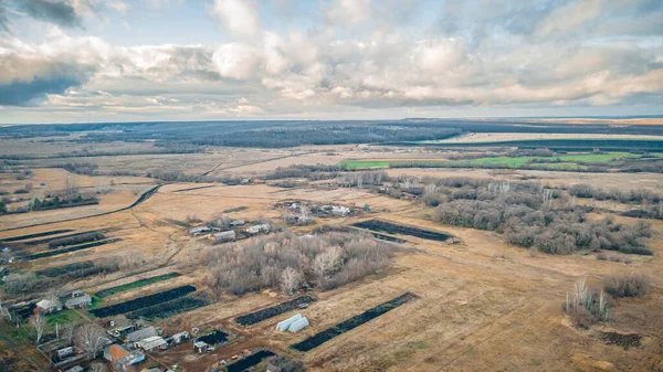 Luchtfotografie Van Een Russisch Dorp Herfst — Stockfoto