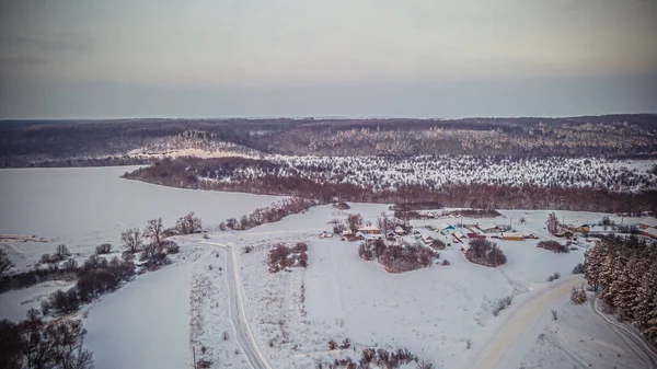 Winterpanoramen Des Russischen Dorfes — Stockfoto