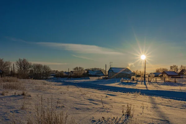 Winterpanoramen des russischen Dorfes — Stockfoto
