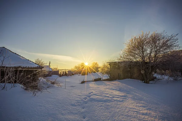 Winterpanoramen Des Russischen Dorfes — Stockfoto