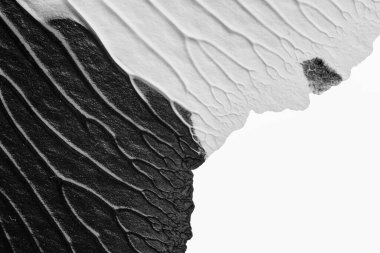 beyaz kağıt arkaplan üzerinde siyah beyaz soyut akrilik boya renk dokusu rorschach mürekkep lekesi yöntemi kullanarak