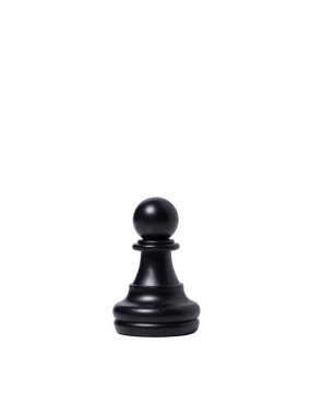 Beyaz arkaplanda izole edilmiş siyah piyon satranç taşı