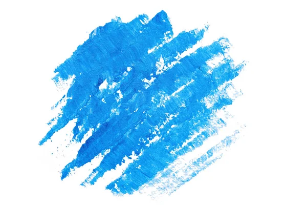 Blue acrylic paint stain isolated on white background. Dynamic