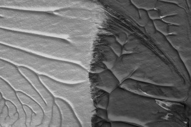 beyaz kağıt arkaplan üzerinde siyah beyaz soyut akrilik boya renk dokusu rorschach mürekkep lekesi yöntemi kullanarak