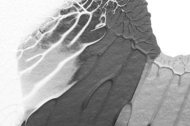 beyaz kağıt arkaplan üzerinde siyah beyaz soyut akrilik boya renk dokusu rorschach mürekkep lekesi yöntemi kullanarak