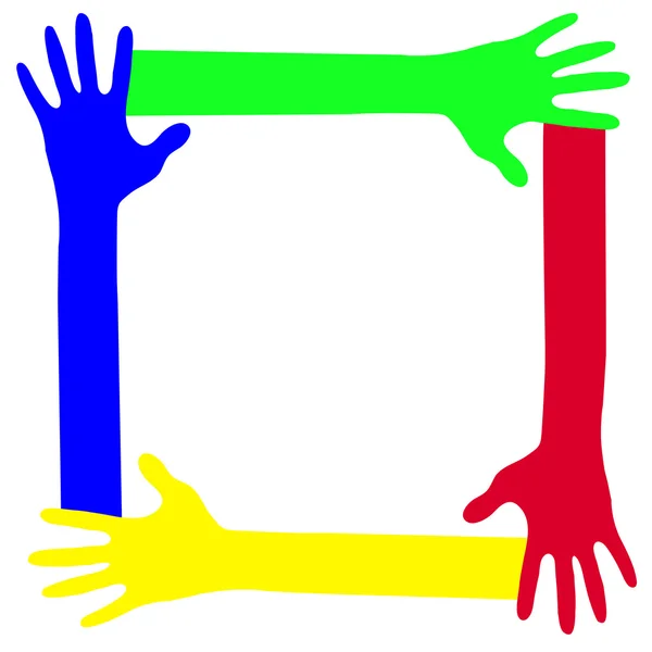 Les mains colorées ensemble dans un cadre — Image vectorielle