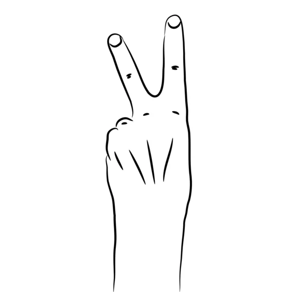 Illustration en noir et blanc d'une main en signe de victoire — Image vectorielle